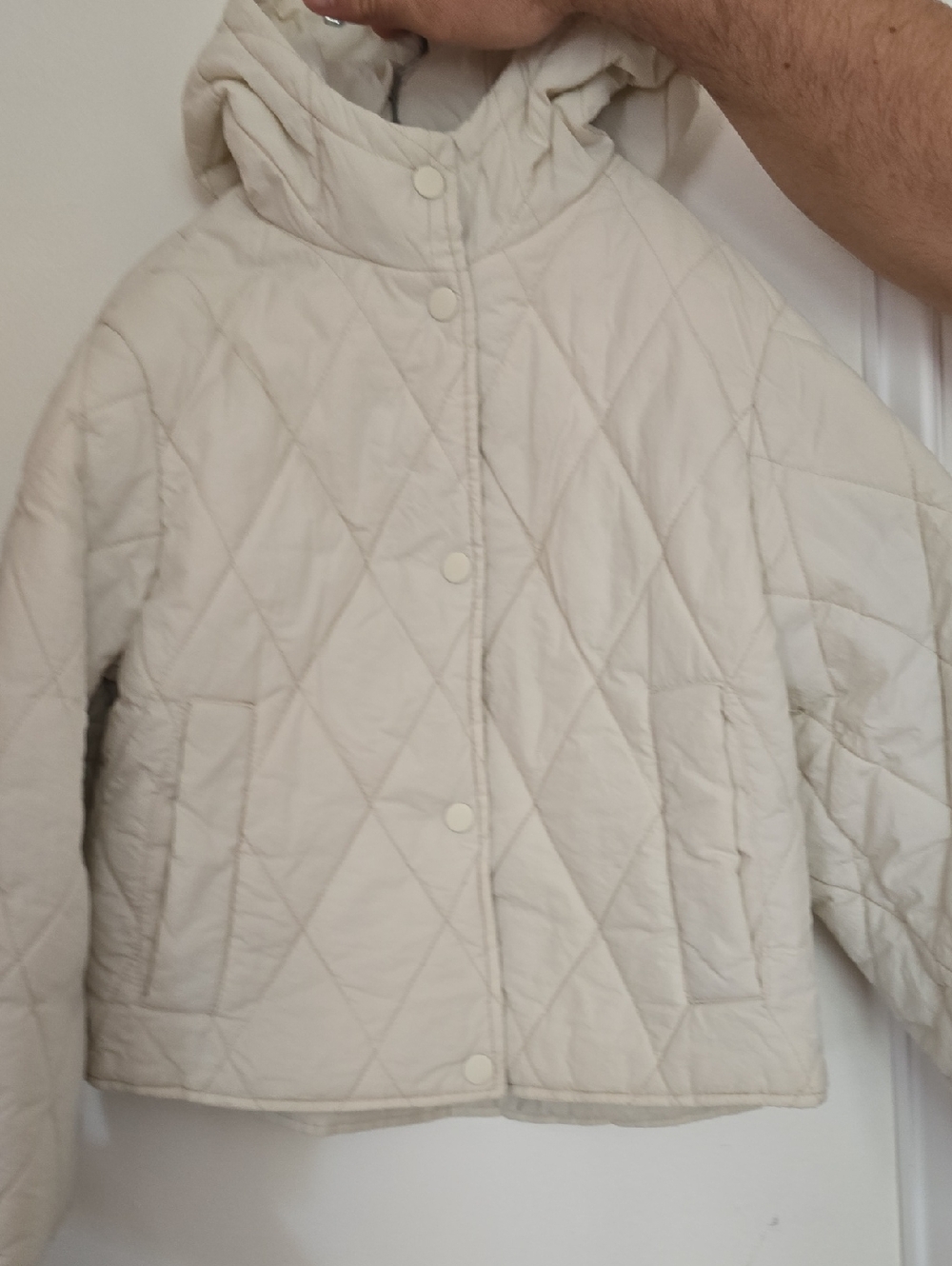 Zara Cream Quilted Hooded Puffer Jacket